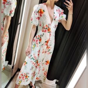 Zara Sold Out Linen Floral Long Dress